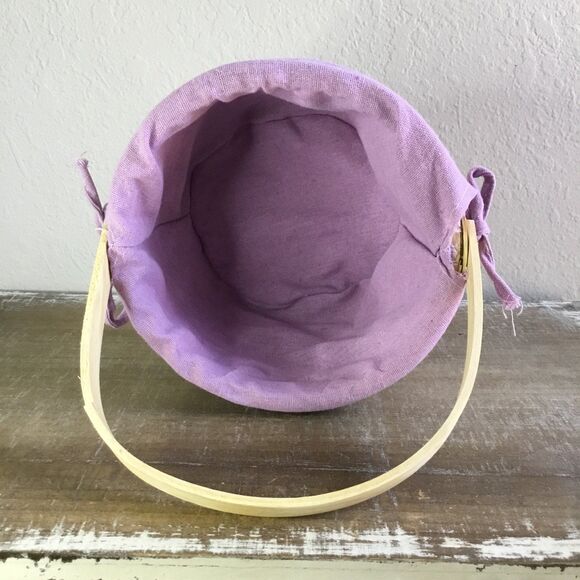 Round basket with movable handle and lilac fabric washable liner farmers market - Picture 4 of 7
